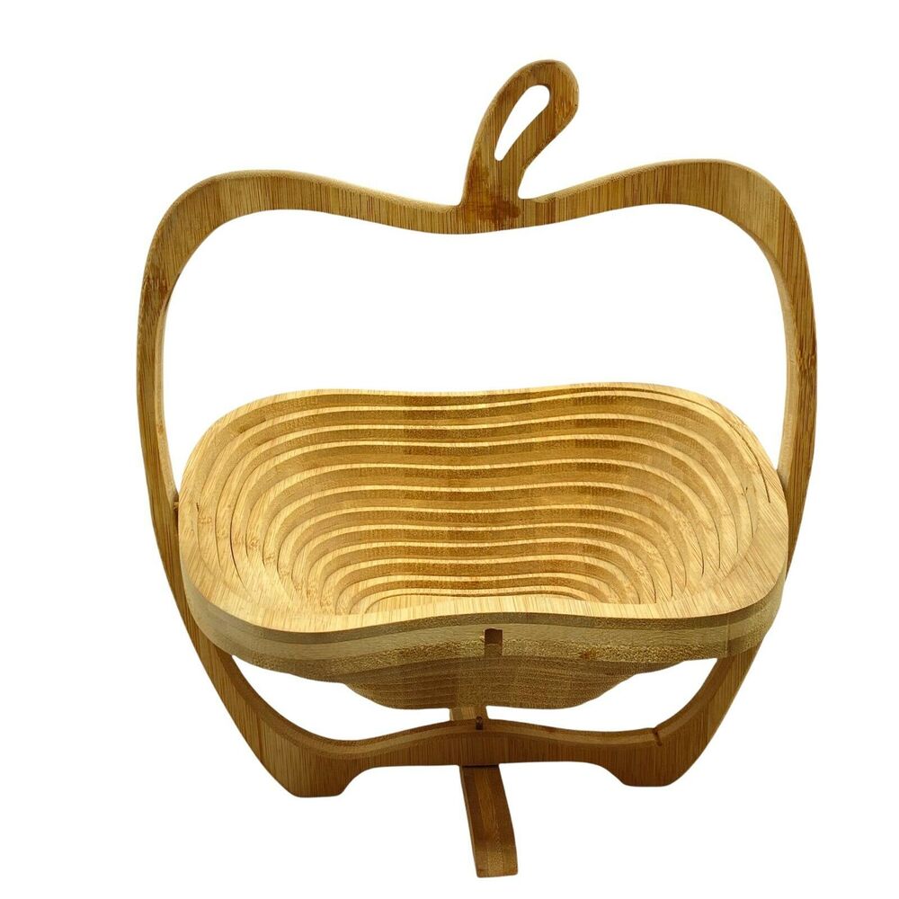 Apple Fruit Basket Trivet Vintage Brown Wood Apple Shaped Handheld Free Standing